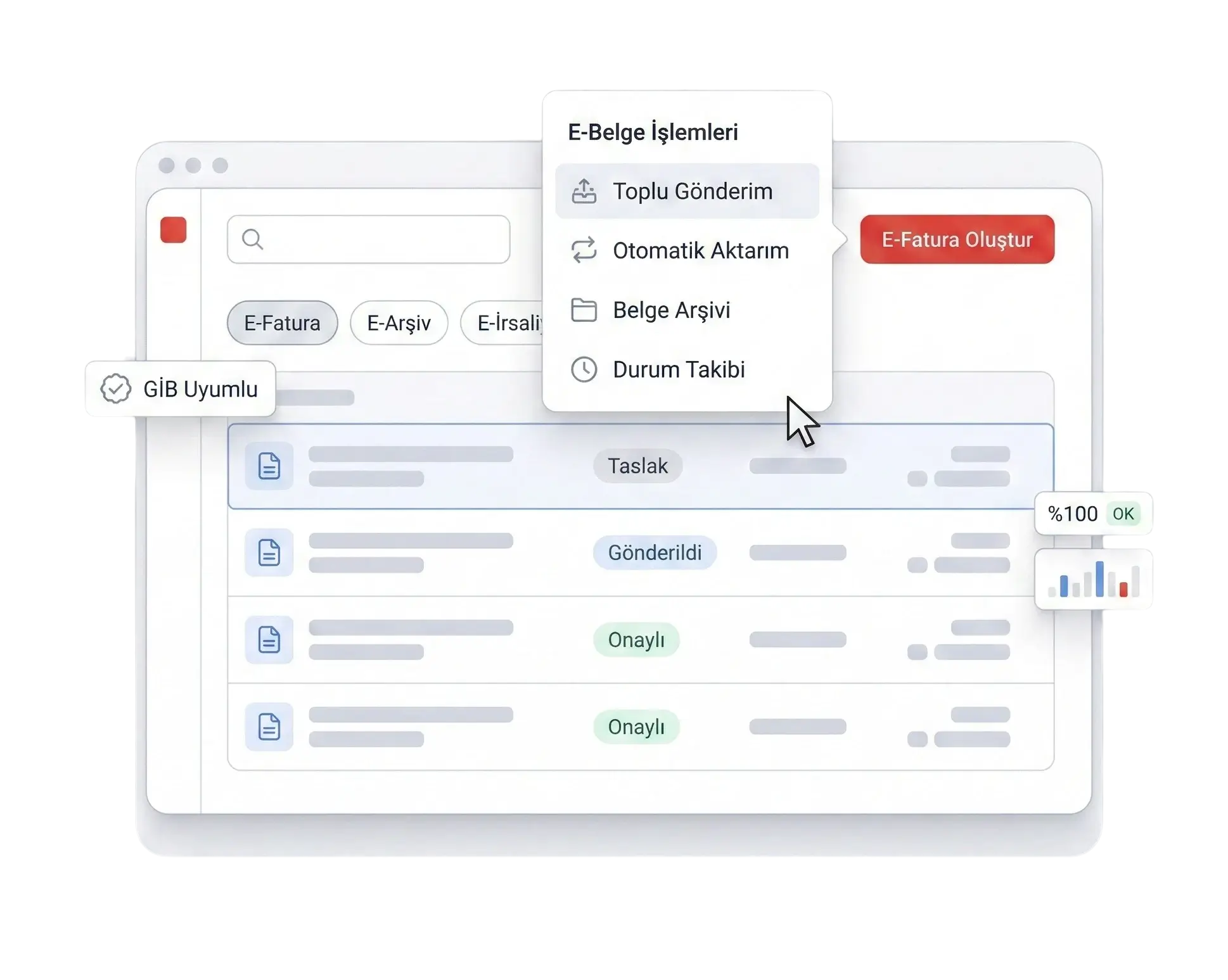 Cari Plus E-Fatura ve E-Belge yönetimi ekranı