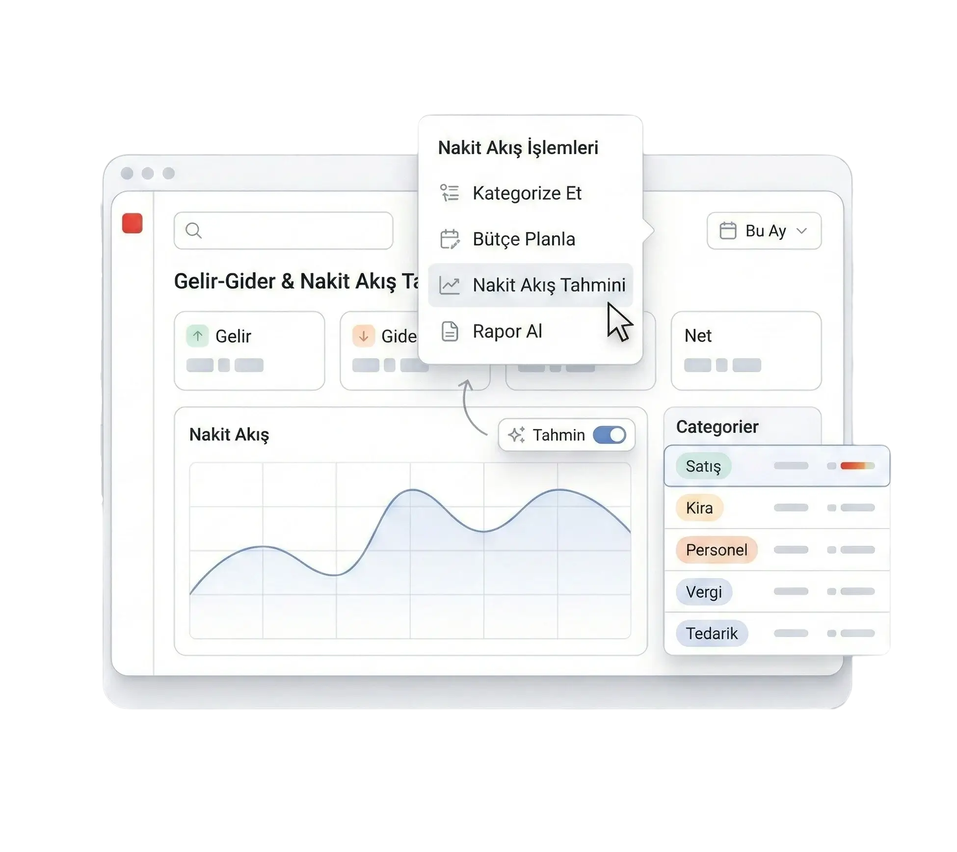Cari Plus gelir-gider ve nakit akış takip ekranı