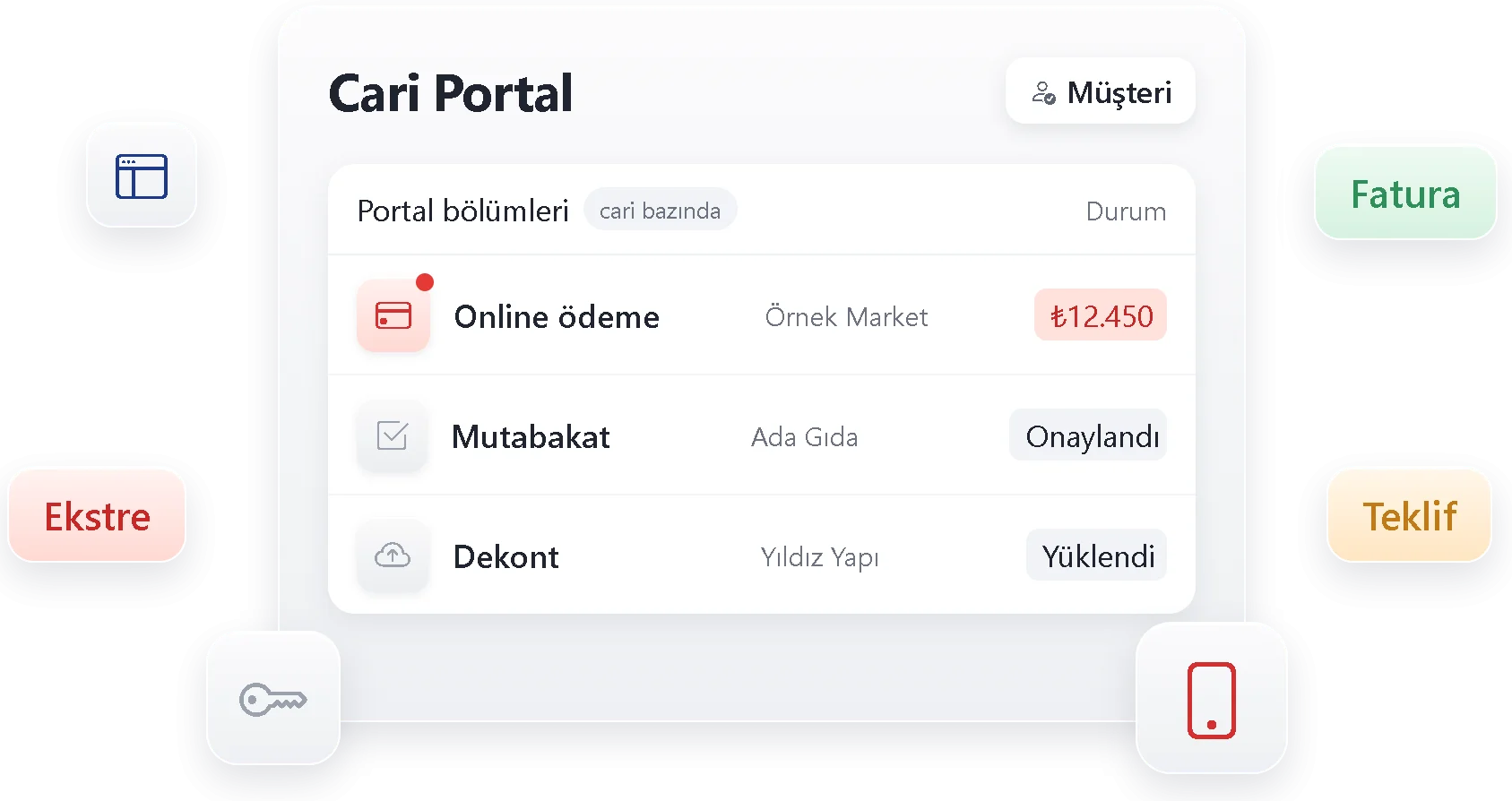 Cari Plus cari portal müşteri hesap ekranı