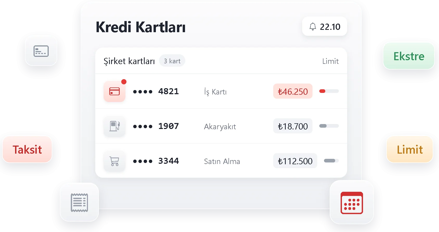 Cari Plus şirket kredi kartı limit, borç ve ekstre takip ekranı