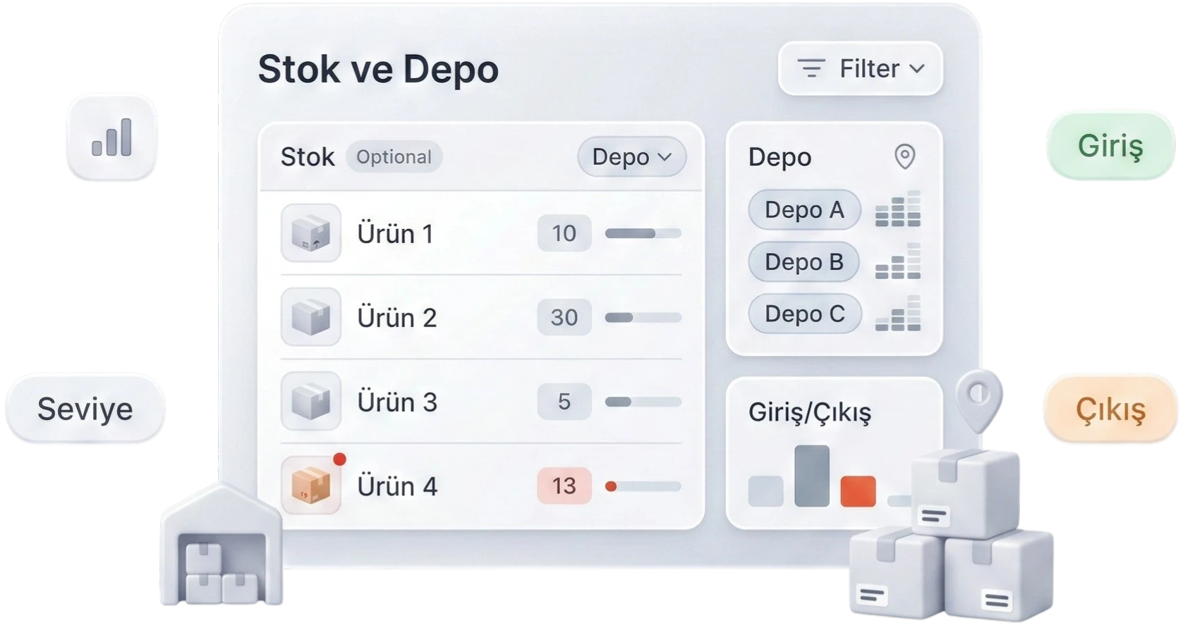 Cari Plus stok giriş-çıkış ve depo takip ekranı