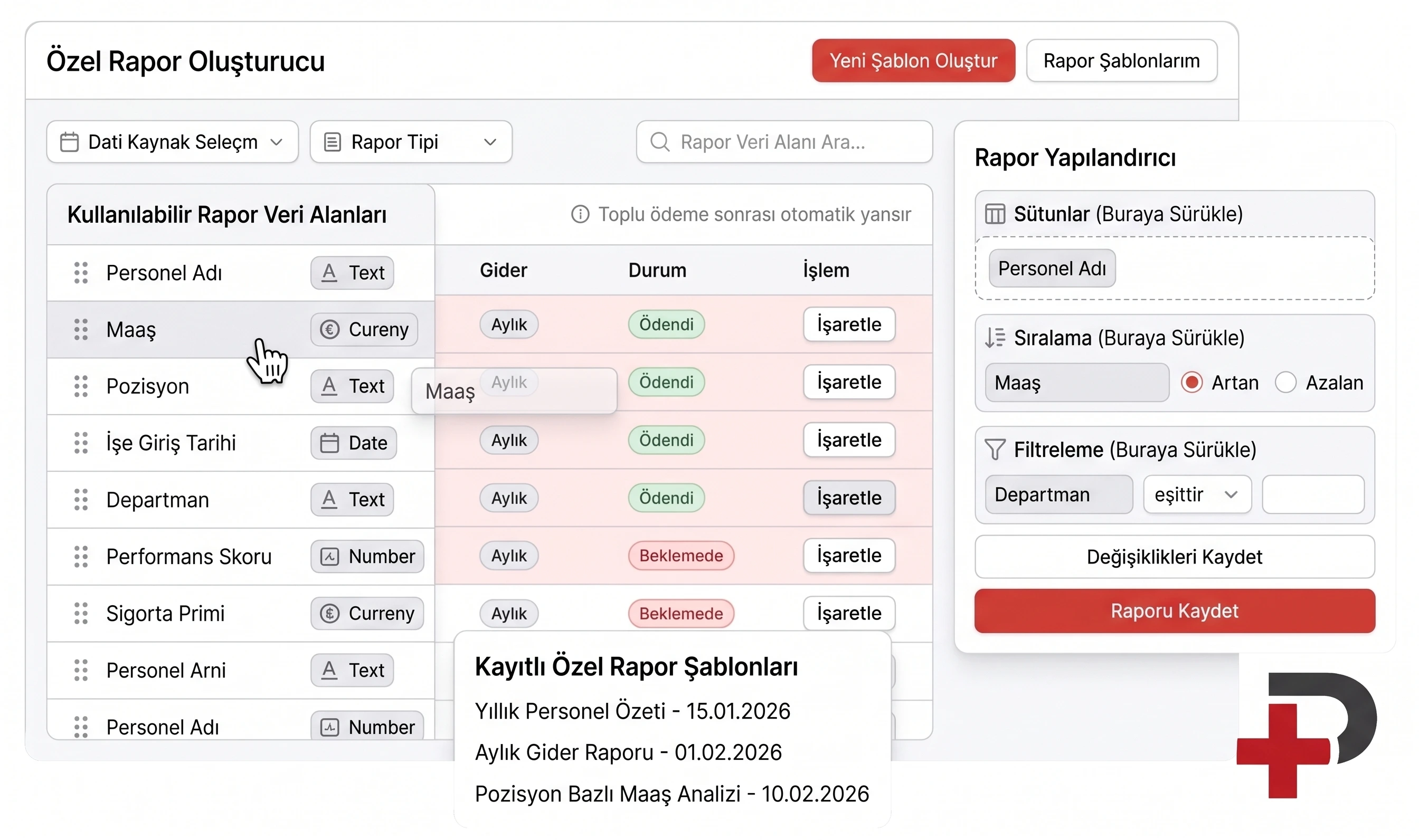 Sürükle-bırak rapor tasarımı ve dashboard: Cari Plus'ta KPI kartları, grafikler ve özelleştirilmiş rapor düzeni