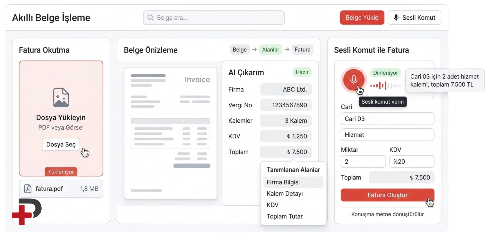 Cari Plus yapay zeka ile otomatik fatura okuma ekranı