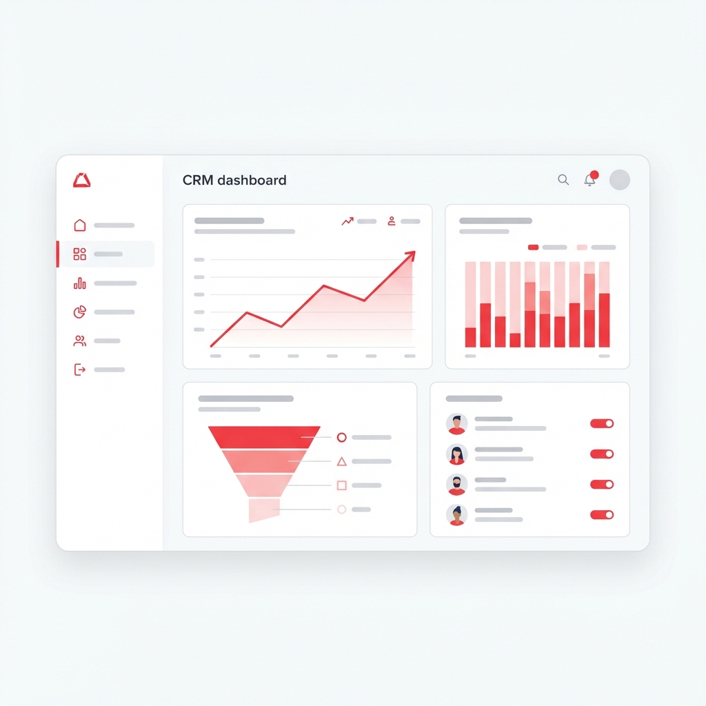 Modern CRM yazılımı dashboard görünümü - satış pipeline, müşteri verileri ve analitik grafikleri