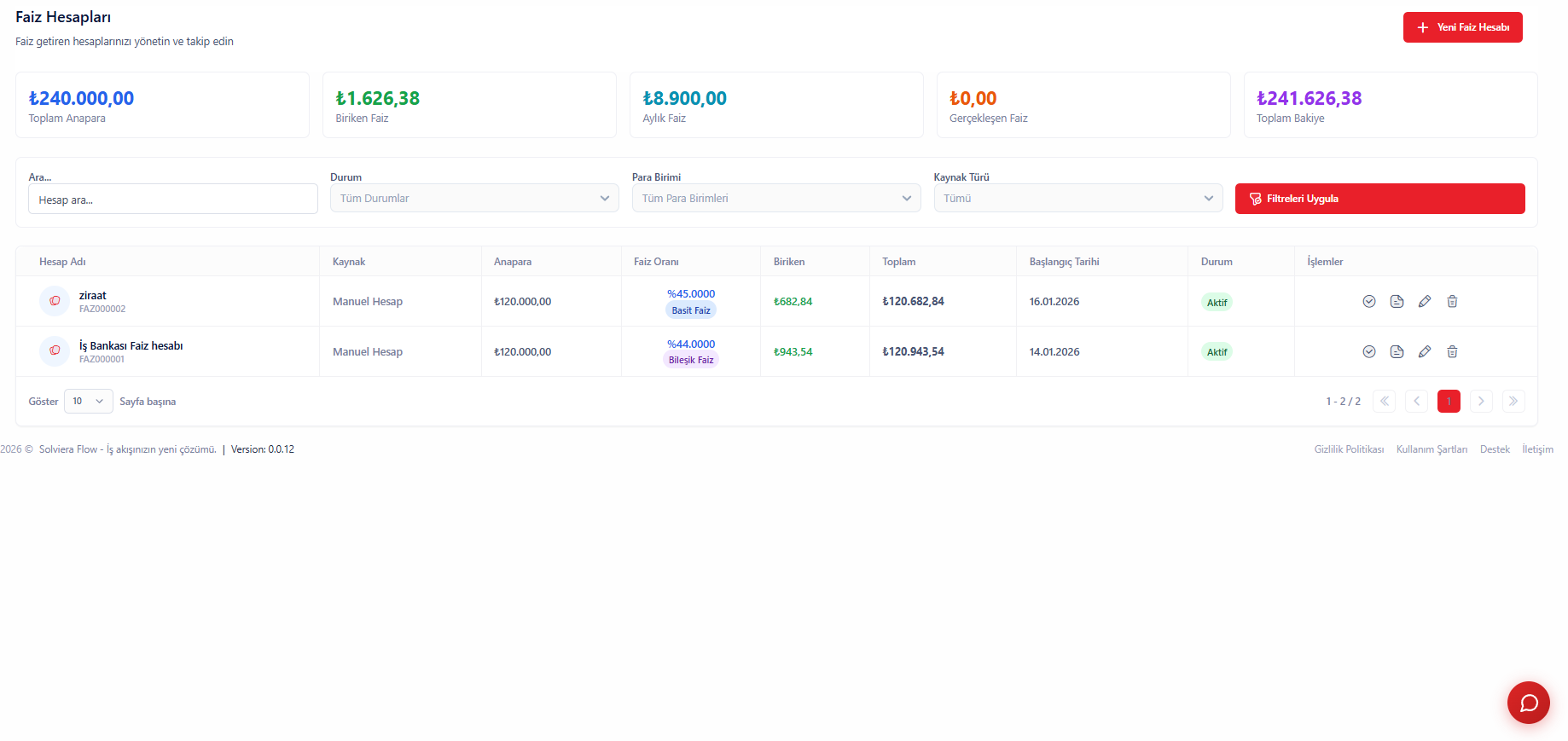 KKDF, BSMV ve Faiz Ayırıştırma Hesaplamaları Ekranı - Otomatik faiz hesaplama