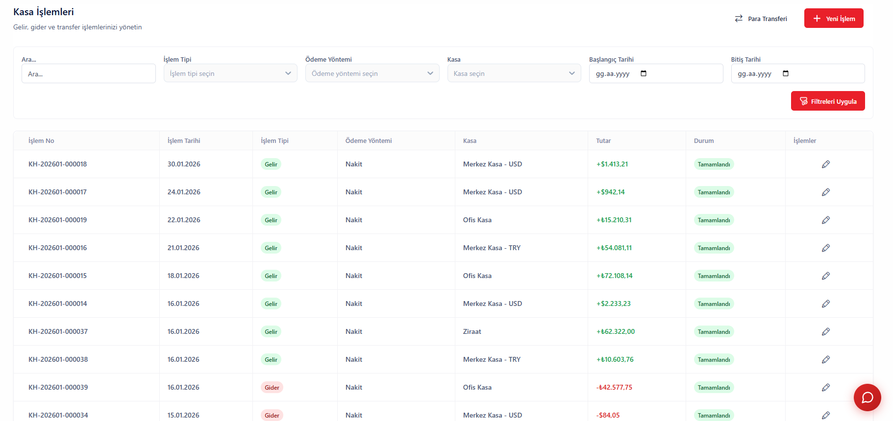 Banka İşlemleri Ekranı - EFT, Havale ve Virman takibi