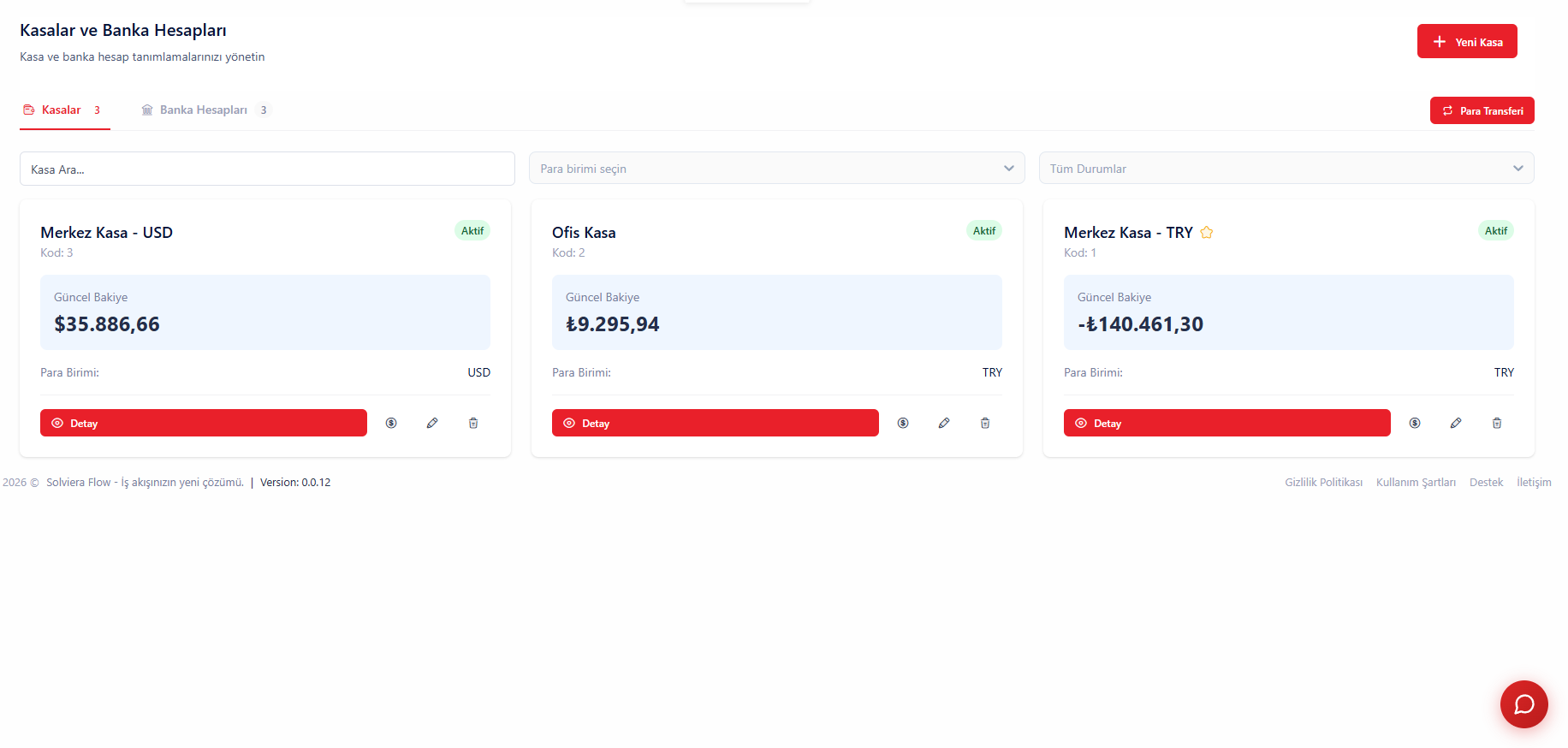 Çoklu Kasa ve Banka Hesapları Yönetim Listesi - Tüm hesaplar tek ekranda