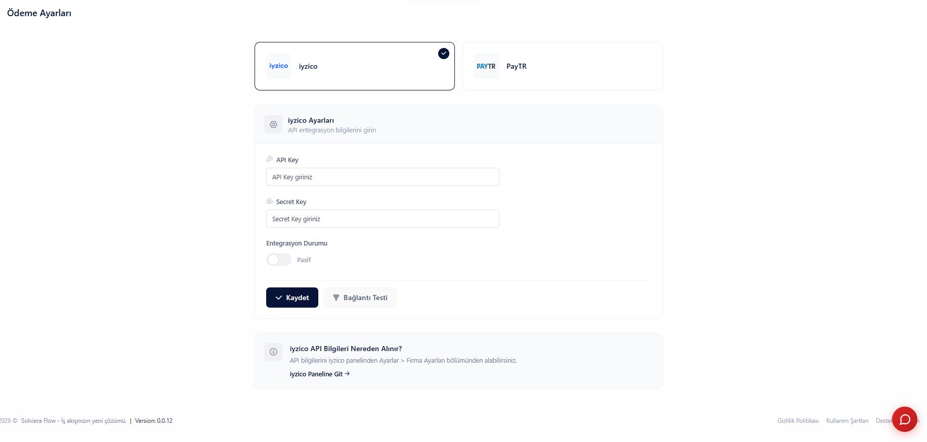 Sanal POS ve Ödeme Entegrasyonları Ayar Ekranı - Kredi kartı tahsilat yapılandırması